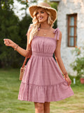 Fongt Wind Casual Women's Wear 2024 Summer New One-Word Shoulder Pull Flounce Dress-Outfit