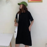 Casual Loose Solid T Shirt O Neck Mini Dress Batwing Short Sleeve Basic Dresses