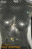 Sexy Diamonds Mesh Cropped Tank Top Women Summer Cover Up Bikini See Through Rhinestone Net Party Club Crop