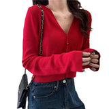 Fongt Knit Cardigan Thin Women Fall 2024 New Outside Air Conditioning Shirt Red Short Gentle Wind Jacket-Outfit