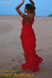 Chiffon Maxi Dresses for Women 2023 Backlesss Split Sexy Porm Dress Red Long Summer Wedding Party Dress Elegant