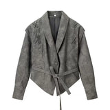 Fongt Women's ZA Autumn And Winter New Street Design Sense Retro Leather Jacket