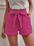 Fongt 2025 Summer Women's Loose Flax Leisure Shorts Pocket Solid Colored High-Rise Broad Legs