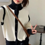 Contrast Turtleneck Buttoned Cardigan-Outfit