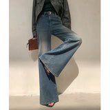 Fongt Water Wash Blue Jeans Women 2025 Autumn And Winter Temperament Niche New Fashion Micro-Horns Drag Wide Leg Pants
