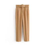 2024 New Pleated Multi-Color Harlan Pants Leisure Solid-Color Women's Pants Belt-Outfit
