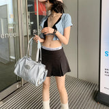 Fongt Girls Black Fake Two Spliced Half-Body Skirt High-Waisted Stripe Short Skirt Short Skirt 100-Fold Skirt