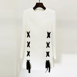 Fongt Early Spring New Star Fashion Ribbon Rope Casual Round Neck Long Sleeve Dress