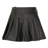 Sexy Summer Party Bodycon Leather Skirts Summer Solid PU High Waist Zipper Pleated Mini Skirt Street Club Bottoms