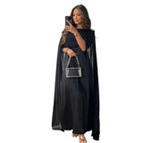Elegant Casual Muslim Women's Round Neck Loose Swing Shawl Robe Solid Chiffon Dress-Outfit