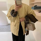 Down Jacket Short Style 2024 Winter Sweet Round Collar Grid Stitching Light Small Diamond Bread Coat Tide-Outfit