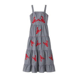 Fongt 2024 New Women's Fashion Casual Cotton Embroidered Sling Dress-Outfit