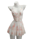 Fongt Lace Strapping Slings Pajamas Pajamas Beauty Back 2025 New Sweet And Spicy Waist Thin Word Short Skirt Set