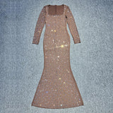 Gorgeous Party Fishtail Dress Autumn New Sexy Long-Sleeved Hot Diamond