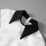 White Collar Contrast Short Sleeve Mini Dress-Outfit