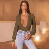 Club V Neck High Waist Solid Regular Long Sleeve
