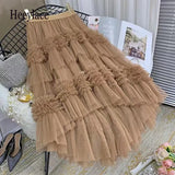 Winter Sweet Cake Layered Long Mesh Skirts Princess High Waist Ruffled Vintage Tiered Tulle Pleated ins