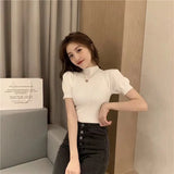 Fongt Short-Sleeved T-Shirt For Women's Summer 2023 New Knitted Bottom Shirt With Bubble Sleeves Short