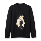 Patchwork Bear Knit Pullover Sweater-Outfit