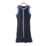 Fongt Women's Explosive Cowboy Tuxedar Side Knitted Short-Sleeved Vest Skirt