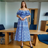 French Temperament High-End Dress 2025 Summer New Word Shoulder Lotus Leaf Side Waist Thin Dress Women