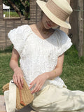 New French Design Feel Women's European Food Korean Women's Small Blouse Lace Three-Dimensional Embroidery