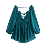 Fongt Explosive Women's Temperament V Neck Shoulder Sleeves Tethered Waist Dress