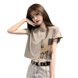 Fongt Celebrity Short-Sleeved T-Shirt Female Jacket Short Style Student Korean Version Loose 2024 Summer New Heart Machine Crop Ins
