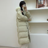 Advanced Sense Long Down Jacket Female 2024 Winter New Korean Version Of Big Hair Collar And Thick White Duck Down Warm Coat Tide-Outfit
