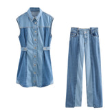 Spring Quilted Denim Dress 5862085 Denim Trousers 655862072-Outfit