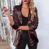 Women Sequins Blazer Fashion Sequin Jacket Casual Long Sleeve Glitter Party Shiny Lapel Coat Rave Outerwear Long Teal Coat Women-Outfit