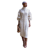 Fongt New Women's Casual Turtleneck Slit Knit Dress-Outfit