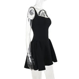 Black Pearl Strap A-line Mini Dress-Outfit