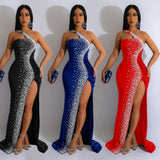 Fashion Women's Solid Color Hot Diamond Sequins Sleeveless Long Skirt Dress-Outfit