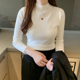 Fongt And Autumn New Knitted Bottom Shirt Women Semi-High-Collar Solid Color Inside And Outside Wearing A Long-Sleeved Sweater In The