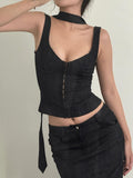 Fongt Familiar Wind Around The Neck Invisible Buckle Square Neck Sling Urban Commuter Bosom-Type Waist Thin Short Baboon Vest
