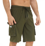 Pants Solid Color Multi-Pocket Fake Two Double-Layer Overalls Five-Point Fitness Running Leisure Sports Shorts-Outfit