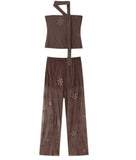 Fongt Women's Clothing INS Explosive Fashion Personality Beads Embroidered Bright Diamond Broad Leg Trousers