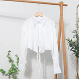 French Style With Short V-Neck Shirt Spring Sleeve Polo Collar Navel Navel Dress Top Female