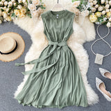 Minority Dress 2023 New Summer Heart Machine Hollowed-Out Round Collar Commuter Dress Sleeveless Back Heart Skirt-Outfit