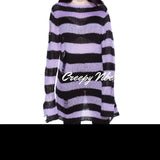 Fongt Version Of The Hollow Hole In The Long Sweater Female Lovers Stripes Loose Color Dark Versatile Knit Niche-Outfit