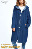 size Denim Trench Coat Women Spring Autumn Long sleeve Hooded Jeans Windbreaker Long Coat Female Basic Casual
