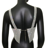 Shiny Diamante Tank Top Women Low Neckline Backless Bling Rhinestone Patchwork Crop Top Night Club Chic Lady Tank