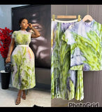 Fongt Fashion Set Women's Summer French High-Grade Folding Print Short-Sleeved Top + Loose A Word 100-Fold Long Skirt