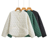 Heart-Shaped Quilted Round-Collar Pure Color Cotton Coat In Spring-Outfit