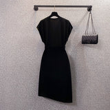 Women Deep V Neck High Waist Irregular Midi Dresses Office Ladies Elegant Patchwork Chifon Vestidos