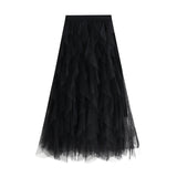 Fongt And Winter Korean Version Of Tight Waist Fashion Splicing Thin Mesh Splicing Irregular Long Waist Half-Body Skirt 8868