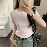 Color Shoulder Short-Sleeved T-Shirt Women's Summer 2024 New Slim And Thin Fishbone Line Base Short