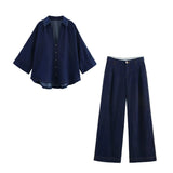 Fongt Homemade New Women's Wide-Sleeved Denim Shirt Wide Legged High Waist Jeans 2881781