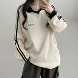 Polo Collar Embroidered Waffle Sweatshirts-Outfit